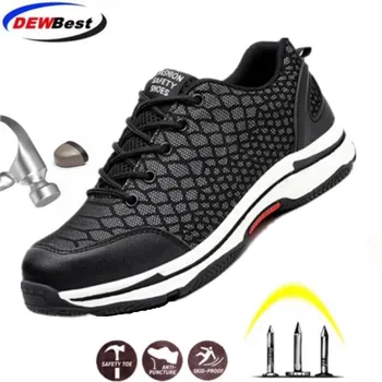 

Men's Breathable Steel Toe Cap Work Safety Shoes Reflective At Night Men Outdoor Anti-slip Steel Puncture Proof Construction