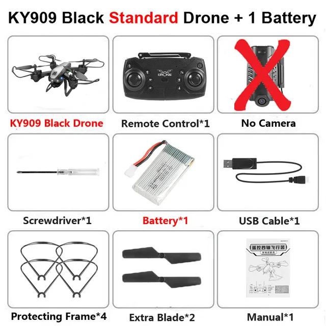 KY909 4K HD камера Дрон FPV Wi-Fi оптическое позиционирование потока RC Квадрокоптер Дрон высота удерживает длительный срок службы батареи дети летают игрушки - Цвет: Black no camera 1B