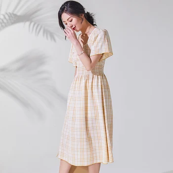 

BG 019 Summer Women Plaid Dress A-line Vintage Beach Dress Causal J90422300