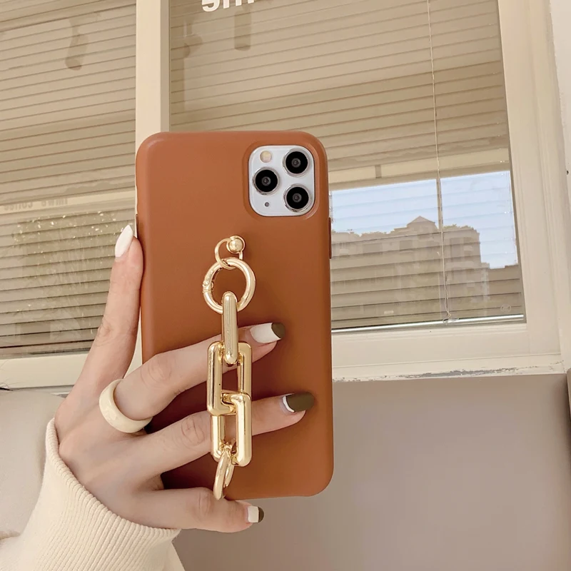 shiny Gold Chain Bracelet PU Leather case For iphone 12 12Pro Mini 11 11Pro Max X XR Xs max XR 7 8Plus case protective capa