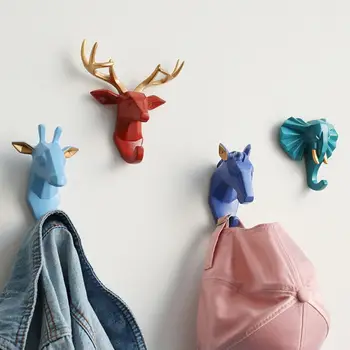 

Cute Animal Head Sticker Hook Wall Clothes Hanger Handbag Coat Hat Key Holder for Home Room Decorative Supplies