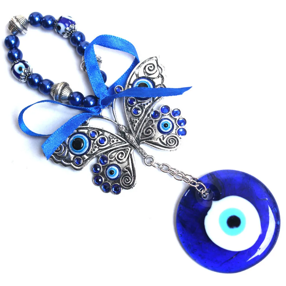 

Turkish Blue-Eyed Butterfly Pendant Demon Muslim Glass Alloy Beads Car Decoration Devil's Eye Wall Hangings Home Ornaments