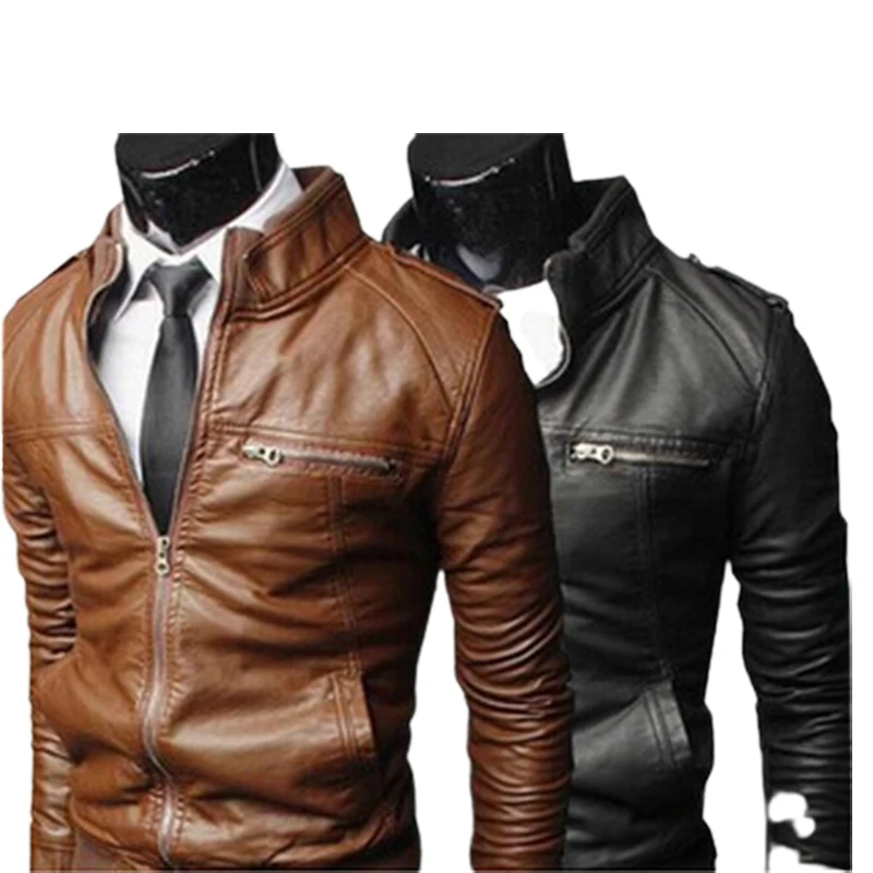 Мужское мотоциклетное пальто COLDKER из искусственной кожи с воротником в