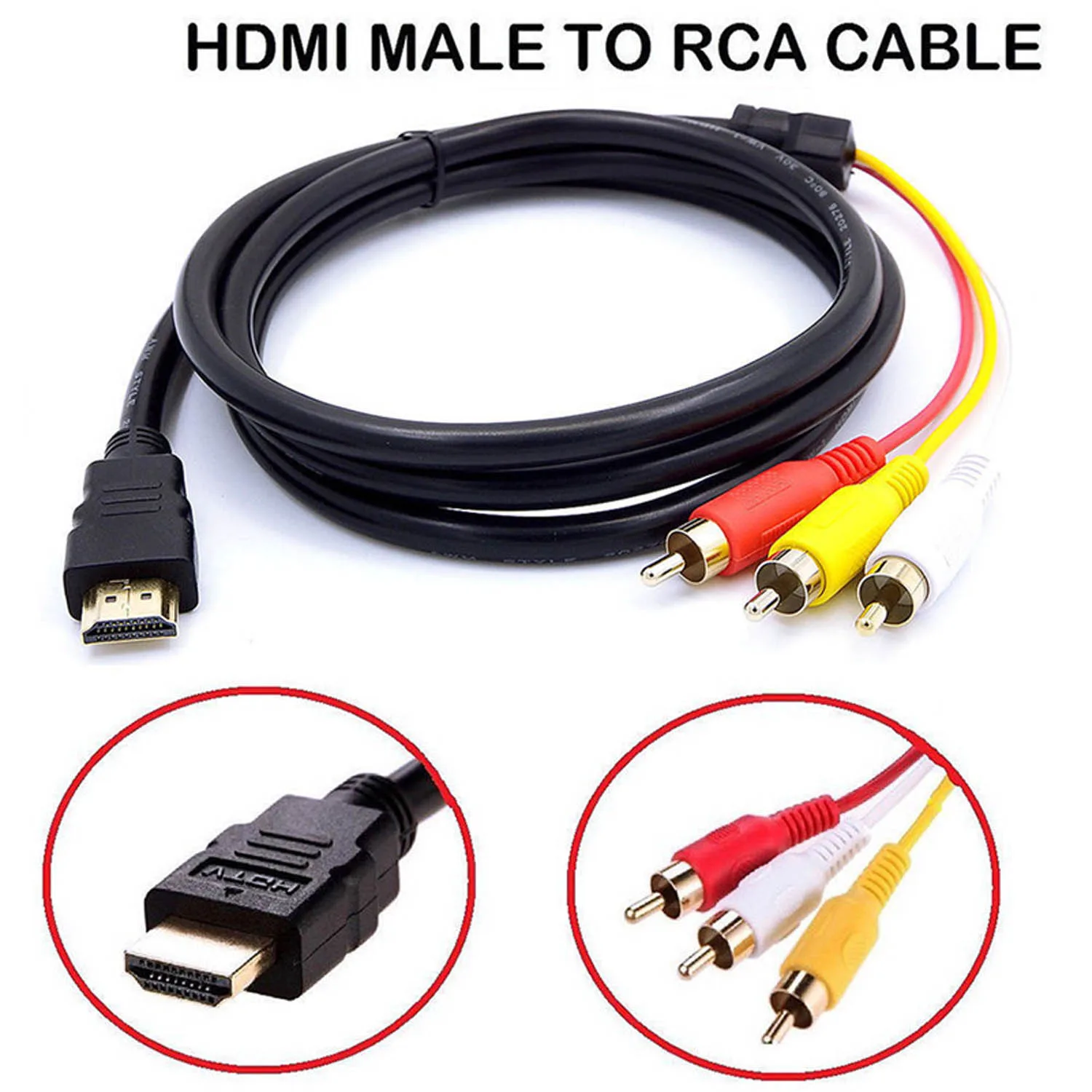 Besegad HDMI к RCA кабель HDMI штекер к 3 RCA видео аудио кабель AV Шнур адаптер передатчик для ТВ HD tv DVD 4.92ft hdmi сплиттер| | | АлиЭкспресс
