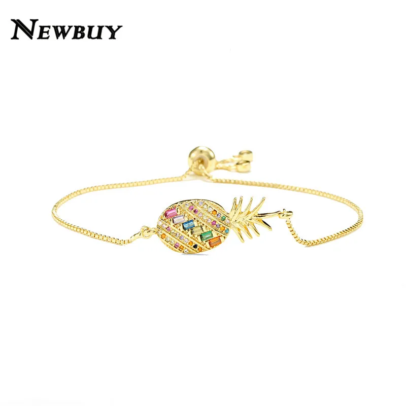 NEWBUY 2020 Hot Gold Chain Pineapple Charm Bracelet For Women Colourful CZ Zirconia Female Jewelry Accessories | Украшения и