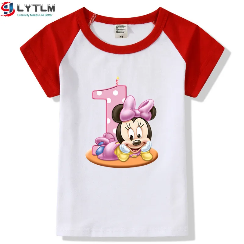 LYTLM/футболка для маленьких девочек 1 год, футболка для девочек на день рождения Детская летняя одежда с рисунком аниме для маленьких девочек vetement Enfant fille - Цвет: DX Raglan Red