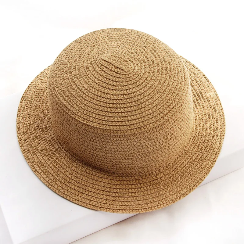 Women's sun hat bucket cap beige flat top straw for seaside summer sun hat,sun protection hat