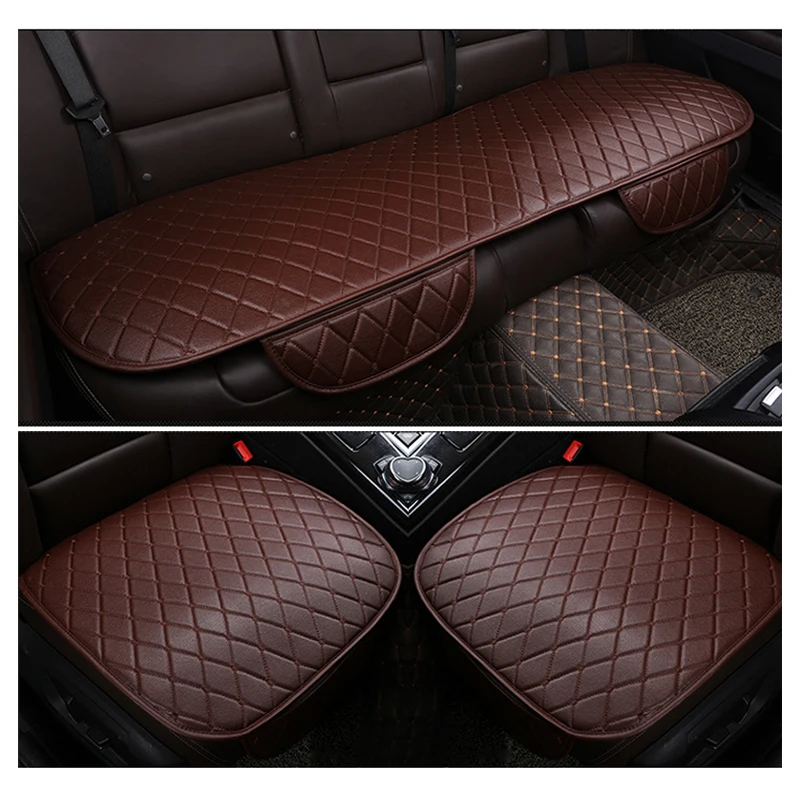Универсальный автомобильный чехол на переднее, заднее, заднее, боковое сиденье, подушка на сиденье, дышащий коврик из искусственной кожи, всесезонный - Название цвета: 1 Set Brown