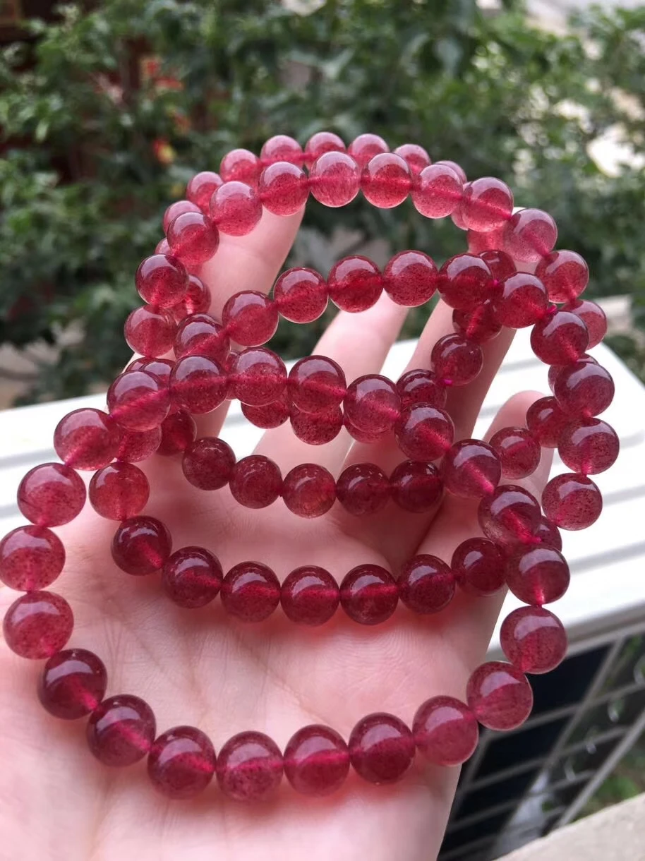 8.5mm Genuine Natural Red Ice Strawberry Quartz Crystal Bracelet Woman Man Round Beads Love Gift Stretch Gemstone Jewelry AAAAA