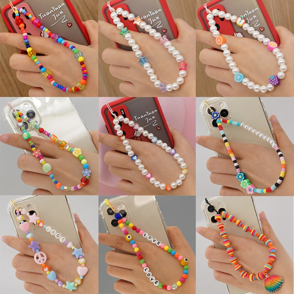 Universal Multi Color Phone Charm Strap Smile Pearl Mobile Chain Choker Necklace Case Hanging Cord for Keys | Мобильные телефоны и