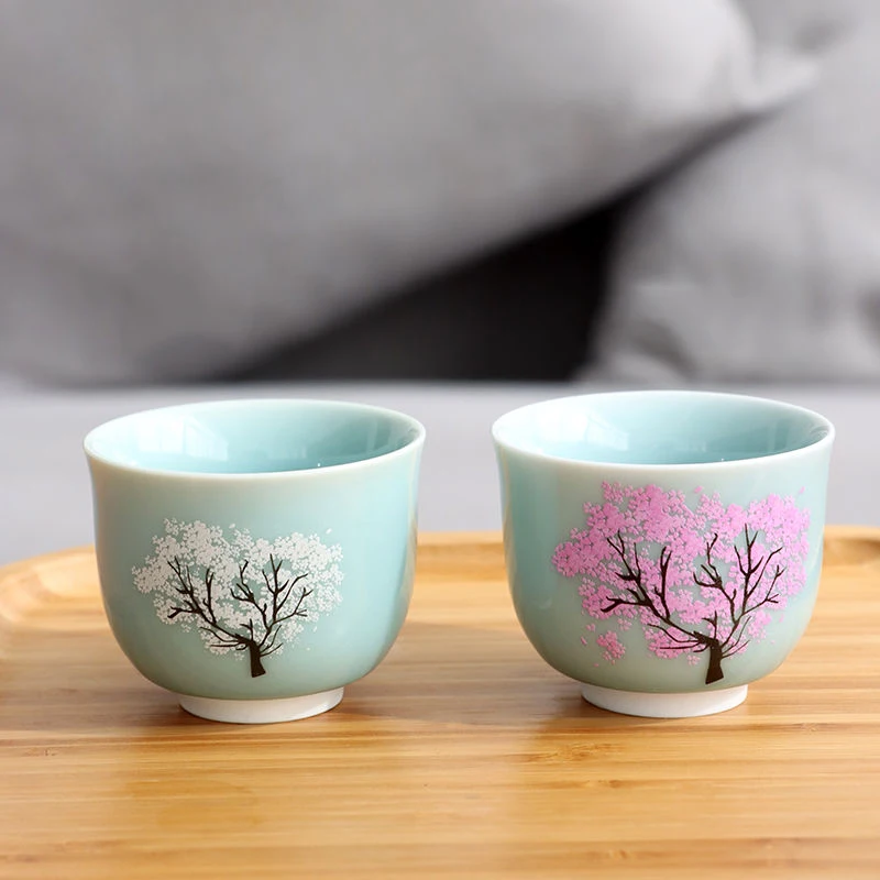 Japanese Magic Sakura Cup Cold Temperature Color Changing Tea Cup Ceramic Kung Fu Single Set Special Gift For Friends tea cup