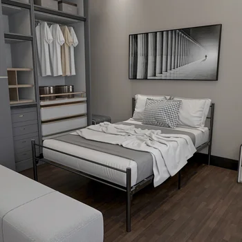 

JURMERRY Metal Bed Frame Modern Sinigle Platform Beds Headboard Footboard Foundation Firm Support Easy Set Up Bedroom Furniture