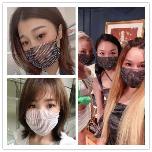 Fashion Adult Women Mask Hot Style Mesh Flash Rhinestone Mask Party Outdoor Jewelry Black Pink White Accessories JL