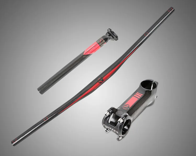 Black Red Mtb Carbon 3K вынос руля стойка сидения 720 мм горизонтальная однообразная ручка бар 31,8*90 мм сборка деталей велосипеда - Цвет: Black Red