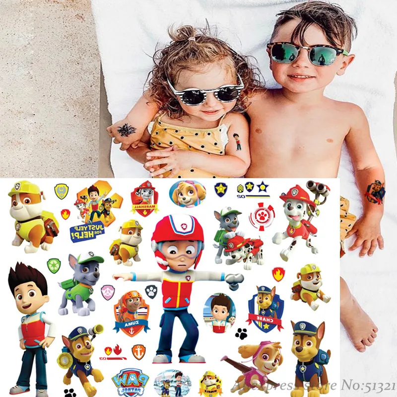 Paw Patrol Мультфильм Временные татуировки наклейки для мальчиков детские игрушки