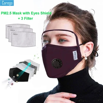 

Cotton protector facial transparente Outdoor Protective Breathing Face Mask With Eyes Shield+3 Filters Accessories masque