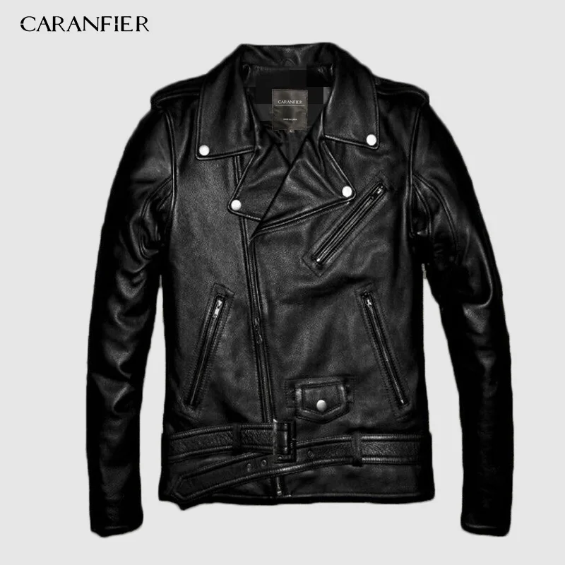 CARANFIER Топ Натуральная Воловья кожа дубления куртка черная мягкая мужская куртка байкера мотор одежда Байкер пальто S-XXXXL