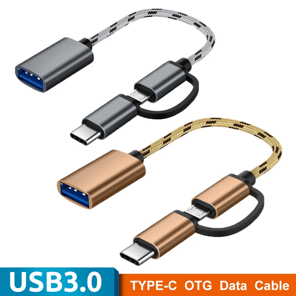 2 в 1 USB 3 0 OTG адаптер кабель для Samsung нейлоновая оплетка Micro Type C синхронизации