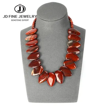 

JD Statement Wine Red Jasper Chunky Chain Choker Necklace For Women Leaves Stone Necklace Big Pendants Necklaces Party Jewelry