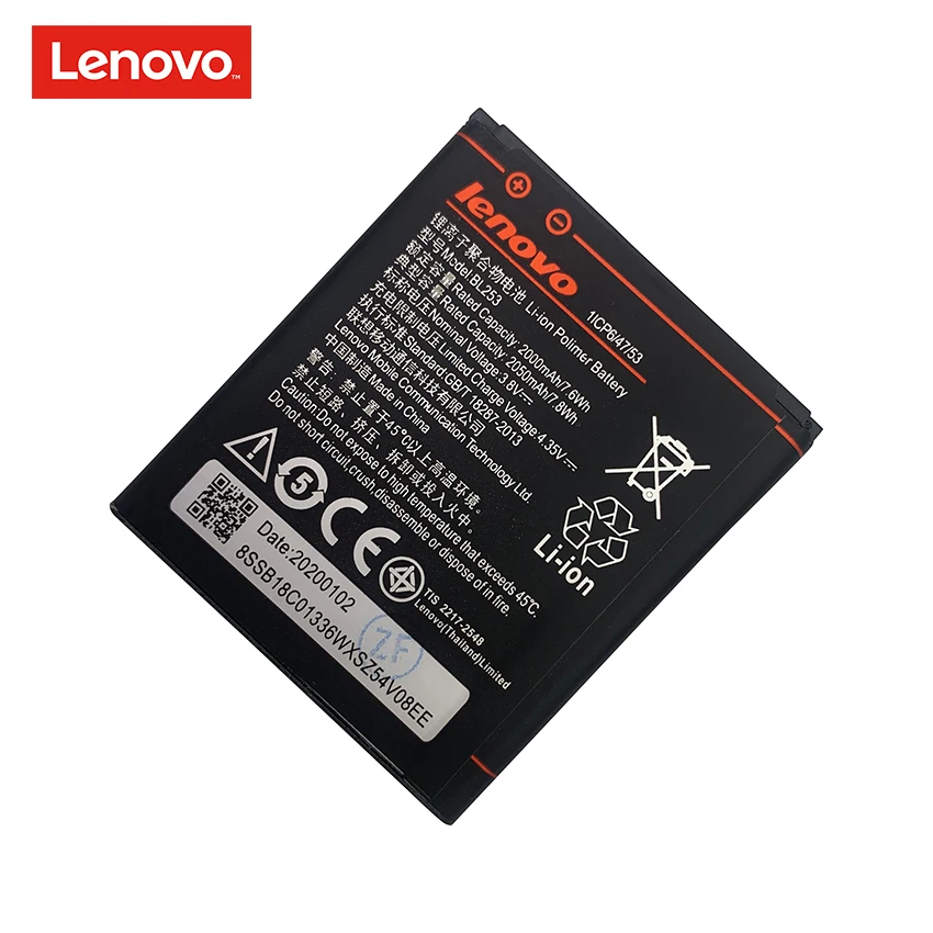 Lenovo 2050Mah BL253 100% Original Li-ion Battery Replacement for For BL 253 BL-253 A2010 A2580 A1000 Mobile Phone | Мобильные