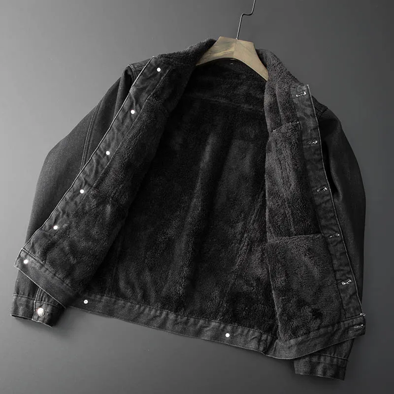 KIOVNO Men Warm Winter Jeans Jackets Fleece Lined Windbreak Denim Jackets Coats For Male Size M-5XL