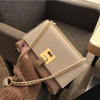 

Chain Bag Small Bag Female Fashion Simple European and American One Shoulder Small Square Color Matching Lock Mini Messenger Bag