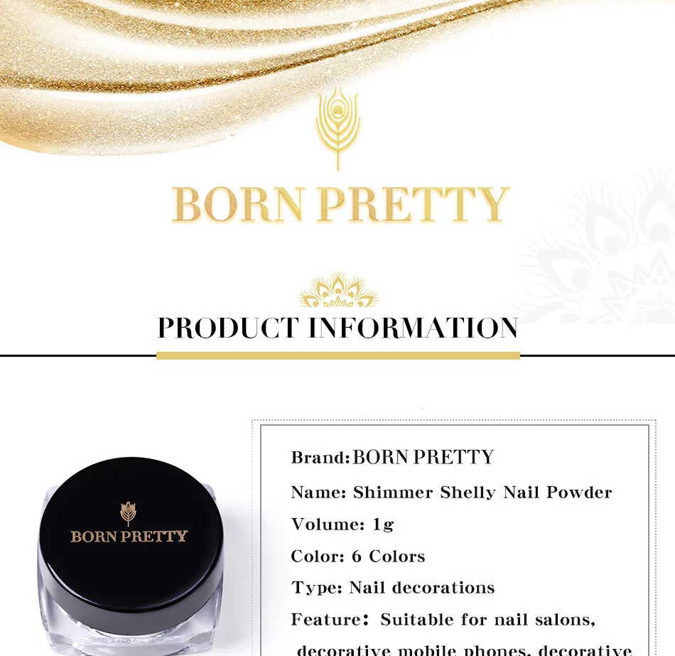 BORN PRETTY 1 г красочный Шелли зеркальный ногтевой порошок блеск мерцающий эффект Маникюр пигмент для ногтей пыли украшения DIY Дизайн