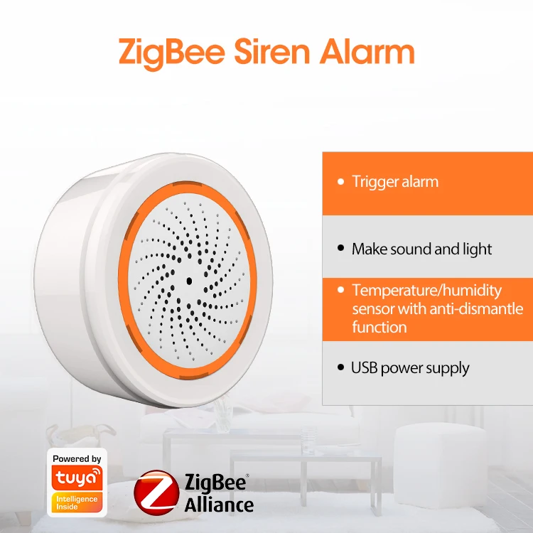 Tuya Zigbee Smart Siren Alarm With temperature and Humidity Sensor Works With TUYA Smart Hub burglar alarm keypad