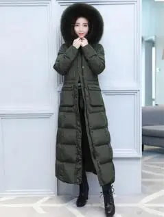 Ms. зимний супер длинный пуховик женский утепленный большой размер S-4XL Роскошная куртка с воротником из натурального Лисьего меха Высококачественная теплая куртка - Цвет: ArmyGreen