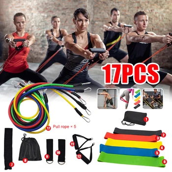 

17PCS Resistance Bands Set Yoga Pilates Latex Exercise Fitness Rally Pulling Rope Muscle Yoga Training Rope Strength Training