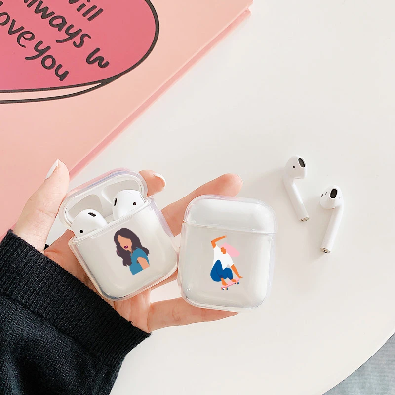 

Exotic Headphone Case For Apple airpods Fashion Black White Woman personality Air Pods Case Mood Case Transparent Hard Cover