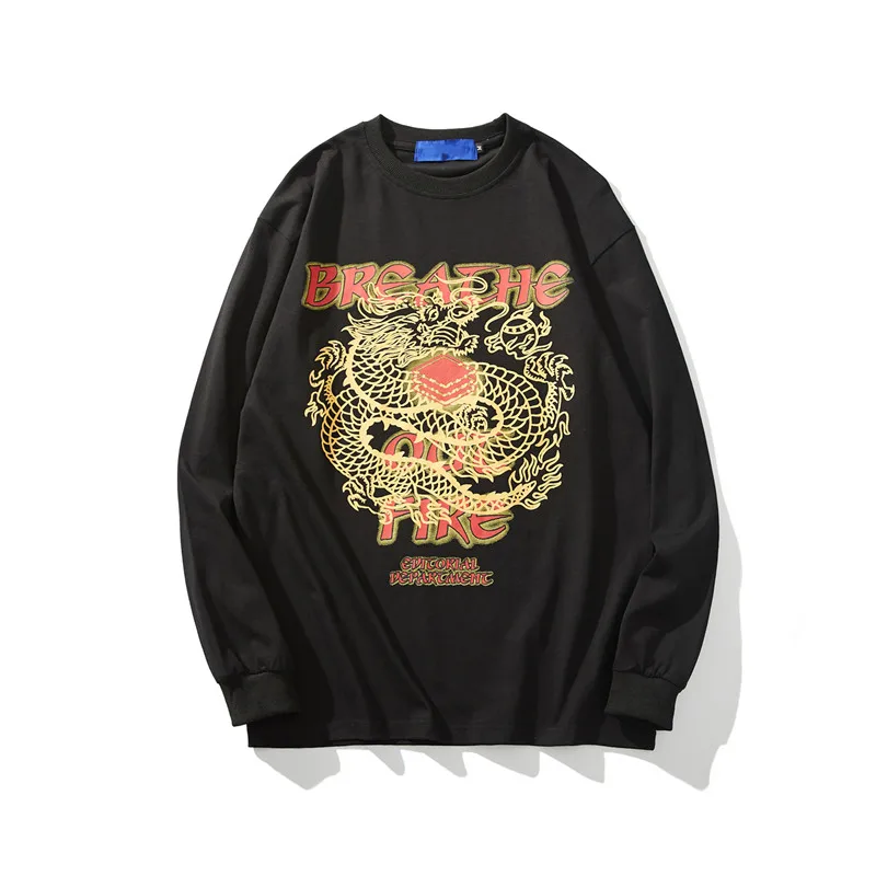black tshirt Темная икона китайский дракон хип-хоп футболка для мужчин и женщин с круглым вырезом уличные мужские футболки хлопковые футболки уличная одежда - Цвет: black tshirt