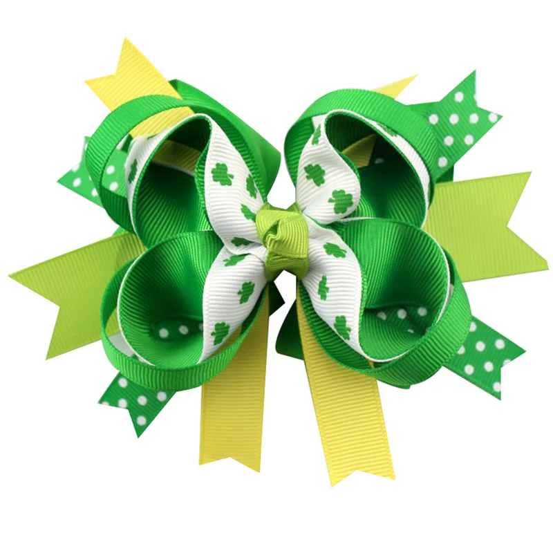 Adogirl День Святого Патрика четырехлистный клевер лента для волос со шпилькой Бутик Аксессуары для волос для девочек Подарки ручной работы головные уборы
