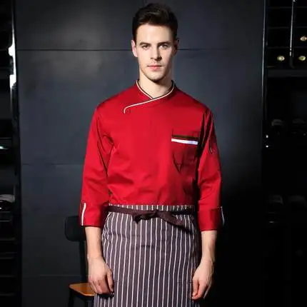 red Новое поступление, осенне-зимняя куртка шеф-повара для ресторана и кухни, рабочая одежда с длинными рукавами, одежда для повара - Цвет: red