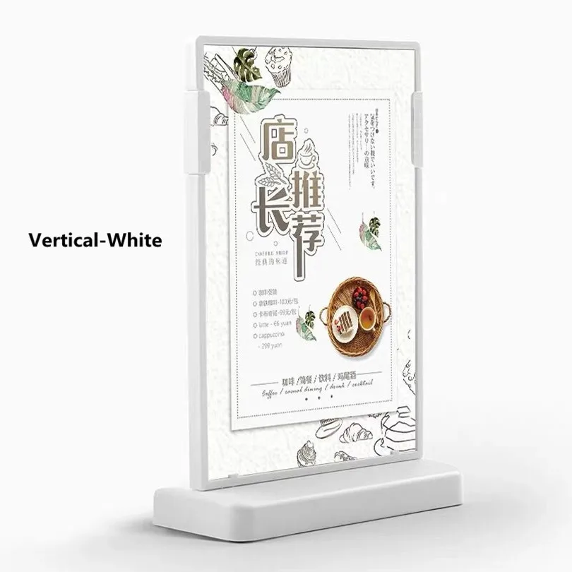 100*150 мм двухсторонний прозрачный акриловый бумажный держатель для меню, пластиковый Настольный держатель для карт, настольный рекламный стенд - Цвет: White-Vertical