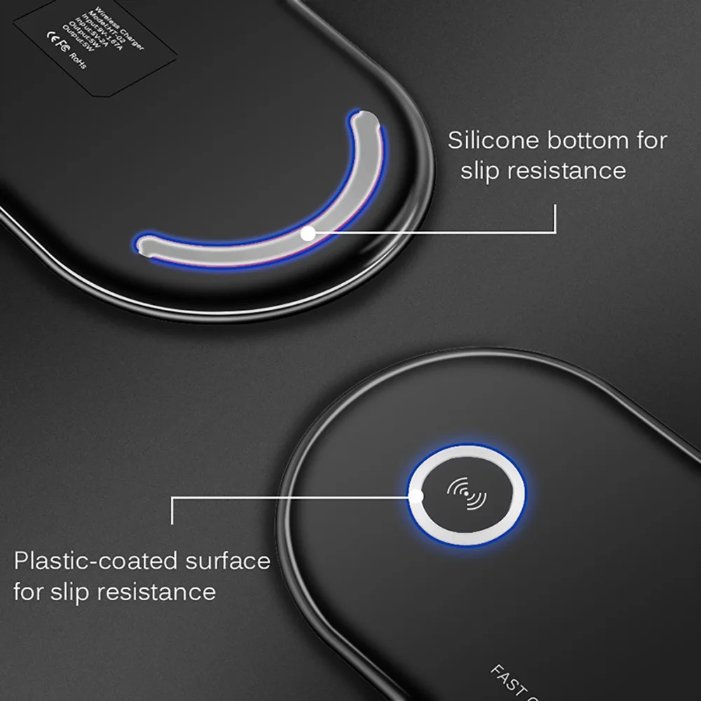 Двойное 10 Вт Qi Беспроводное зарядное устройство для iPhone X XS MAX XR samsung S10 S9 huawei P30 для Airpods двойное сиденье быстрая Беспроводная зарядная площадка