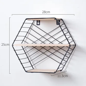 

Home Shelf Bedroom Rack Hook Books Hexagonal Grid Mounted Hanging Decoration Storage Flower stand