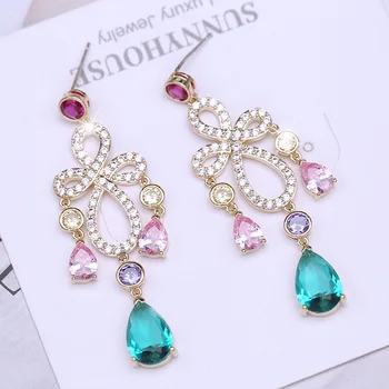 

Bridal Wedding Fashion Pink Cubic Zirconia Tassel drop earring for wommen