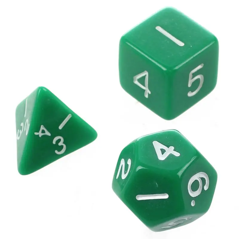 Набор 7 шт. Dice Die D4~ D20 для игр RPG Подземелья и Драконы D& D green