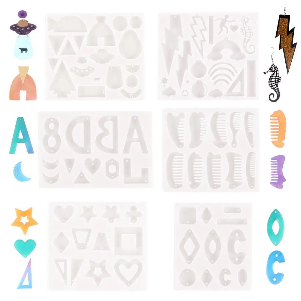 Geometric Silicone Mold Comb Earrings Letter Cloud Lightning Spaceship Ruler Pattern DIY Crafts Jewelry Pendant Earring Making |