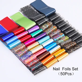 

50Pcs/Set Holographics Silver Gold Nail Foils Nail Art Transfer Sticker Nail Decoration 4*20cm Random Color