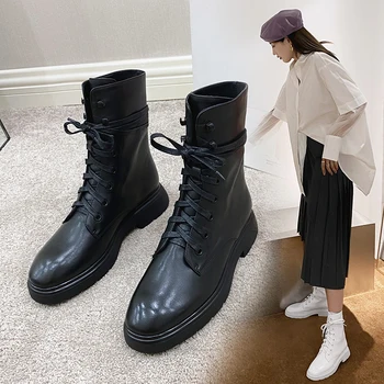 

100% cow Leather low Heels Women Ankle Boots Classic Motorcycle Boots Night Club Shoes Woman Big size 41 42 43