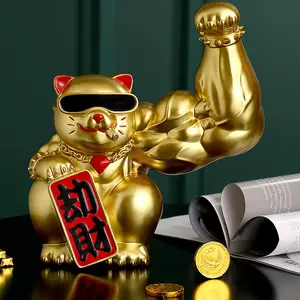 Lucky Cat Has Strong Muscular Arms And Wears Sunglasses Maneki Neko