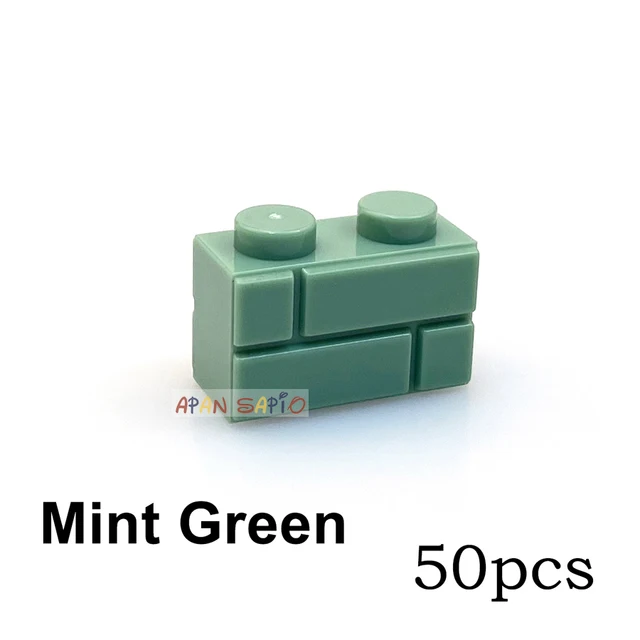 DIY Building Blocks Wall Figures Bricks 1x2 Dots 50/100PCS Educational Creative Toys for Children Size Compatible With 98283 Mint Green 50pcs