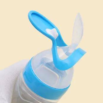 

Safety Infant Utensils Squeeze Spoon Baby Feeding With Spoon Feeder Food Rice Cereal Bottle For Baby Boys Girls 90ML New