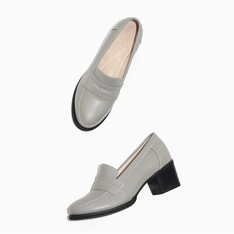 Loafer Pumps Shoes Women Vintage Genuine Leather Women's Shoes Brogues Thick High Heel British College Tassel Women Pumps Oxford (8)