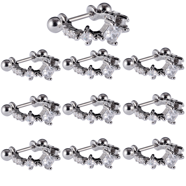 Surgical Steel Barbell CZ Gem Hoop Ear Tragus Cartilage Helix Earrings Ear Studs Ear Cuff Rook Woman Lobe Piercing Jewelry