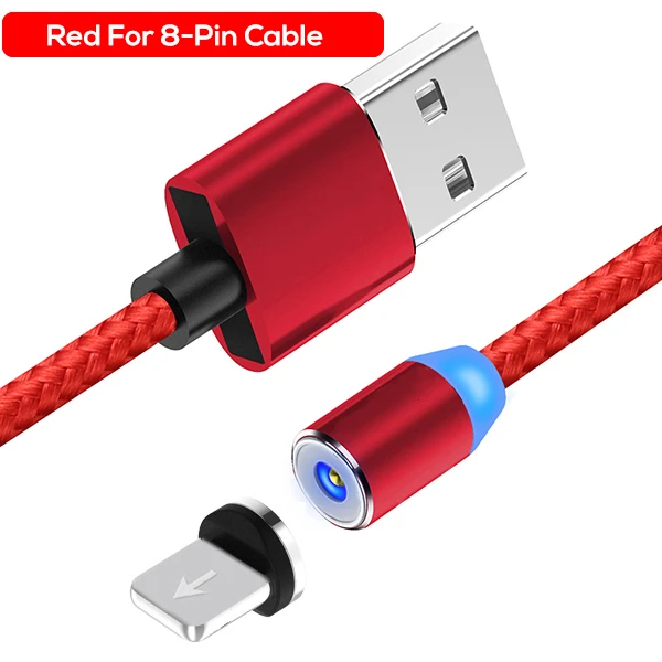 Магнитный кабель usb type C кабель и Micro USB кабель для samsung Xiaomi Huawei Android и светодиодный кабель Micro USB для IPhone Xs Max 8 7 - Цвет: Red for iPhone