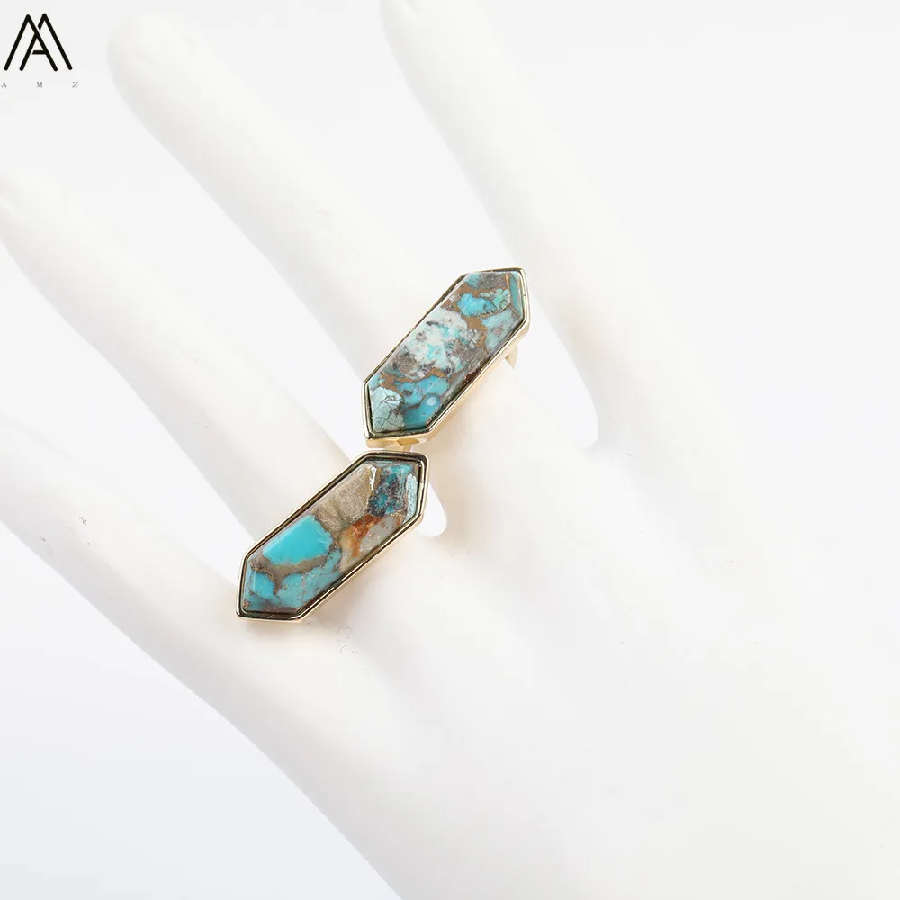 Натуральный голубой бирюзовый двухточечный бисер Howlite кольца ювелирные изделия, необработанный камень точечные бусины Золотое кольцо для женщин GH-487AMAB