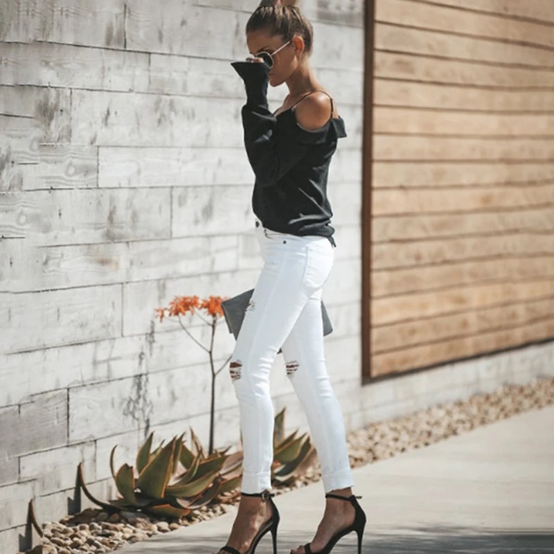 Женская блуза с открытыми плечами V образным вырезом и длинным рукавом| |